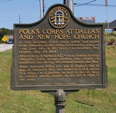 Polk’s Corps at Dallas and New Hope Church Marker. Click for full size. Polk’s Corps at Dallas and New Hope Church Marker image. Click for full size.