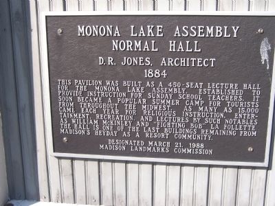 Marker for Monona Lake Normal Assembly Hall at Olin-Turville Park image. Click for full size.