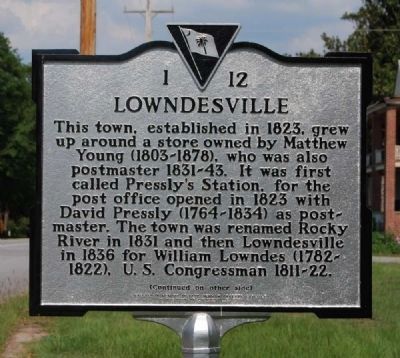 Lowndesville Marker - Front image. Click for full size.