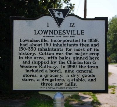 Lowndesville Marker - Reverse image. Click for full size.
