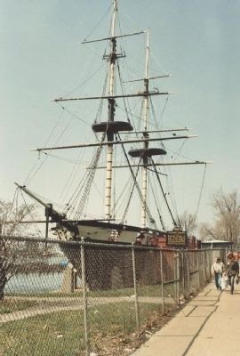 Previous incarnation of Brig <i>Niagara</i> at pier in Erie during the 1980s image. Click for full size.