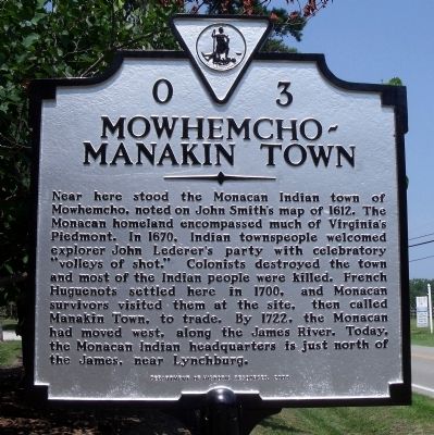 Mowhemcho-Manakin Town Marker image. Click for full size.
