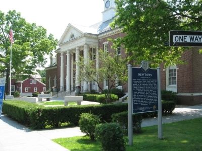 Newtown Marker in front of Edmund Town Hall image. Click for full size.