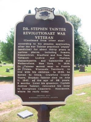 Dr. Stephen Tainter Marker <i>(back)</i> image. Click for full size.