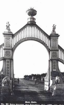 Entrance Gate to Sutro Heights, with Lions, 1886 image. Click for full size.