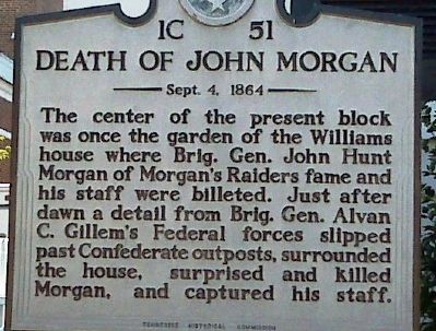 Death of John Morgan Marker image. Click for full size.