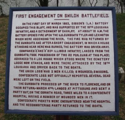 First Engagement on Shiloh Battlefield Tablet. Click for full size. First Engagement on Shiloh Battlefield Tablet image. Click for full size.