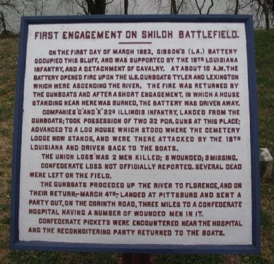 First Engagement on Shiloh Battlefield Tablet image. Click for full size.