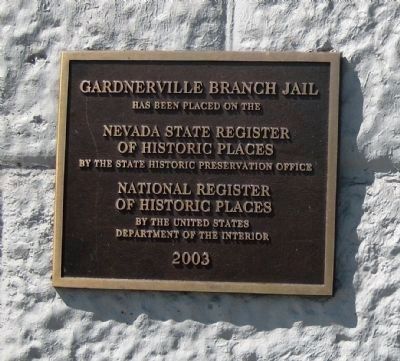 Gardnerville Branch Jail Historic Registers Marker mounted next to the historic marker image. Click for full size.