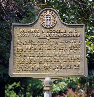 Palmer’s & Hooker’s A.C. Cross the Chattahoochee Marker. Click for full size. Palmer’s & Hooker’s A.C. Cross the Chattahoochee Marker image. Click for full size.