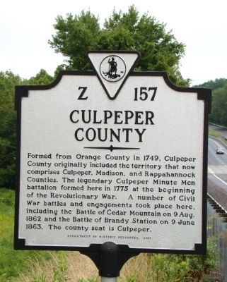 Culpeper County Face of Marker. Click for full size. Culpeper County Face of Marker image. Click for full size.