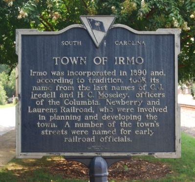 Town of Irmo Marker - Reverse image. Click for full size.