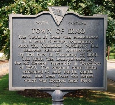 Town of Irmo Marker - Front. Click for full size. Town of Irmo Marker - Front image. Click for full size.