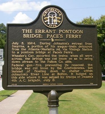 The Errant Pontoon Bridge: Pace's Ferry Marker. Click for full size. The Errant Pontoon Bridge: Pace's Ferry Marker image. Click for full size.