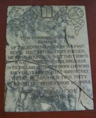 1708 Rev. Rudman Burial Marker Inside Church image. Click for full size.