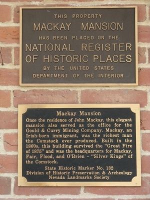Mackay Mansion Marker with National Register of Historic Places Plaque image. Click for full size.