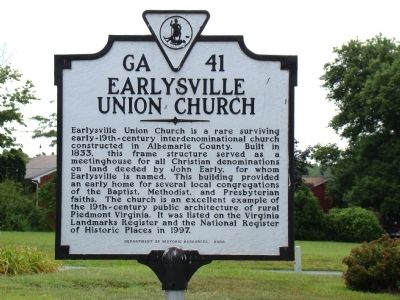 Earlysville Union Church Marker. Click for full size. Earlysville Union Church Marker image. Click for full size.