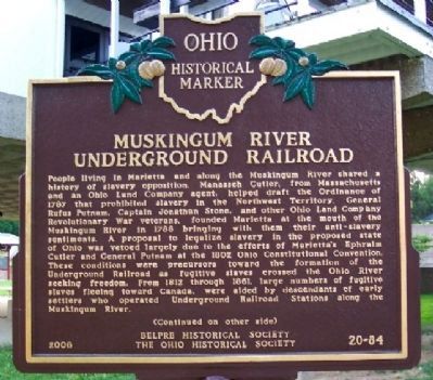 Muskingum River Underground Railroad Marker (Side A) image. Click for full size.