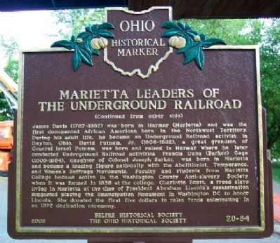 Marietta Leaders of the Underground Railroad Marker (Side B) image. Click for full size.