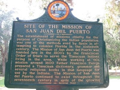 Site of the Mission of San Juan del Puerto Marker image. Click for full size.
