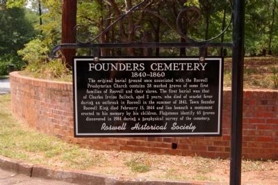 Sign at Founders Cemetery image. Click for full size.