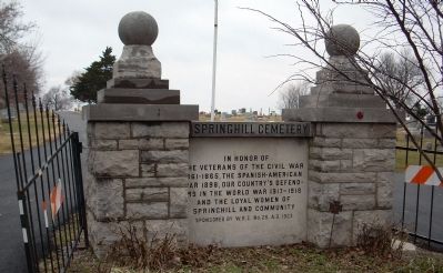 Spring Hill Cemetery Veterans' Memorial Marker. Click for full size. Spring Hill Cemetery Veterans' Memorial Marker image. Click for full size.