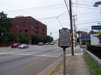 Marion Street Marker, looking east along Gervais St at Marion St. image. Click for full size.