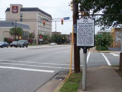 Pickens Street Marker, looking eastward along Gervais Street (U.S. 1/378), at Pickens St. image. Click for full size.