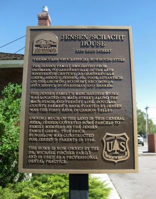 Jensen/Schacht House Marker. Click for full size. Jensen/Schacht House Marker image. Click for full size.