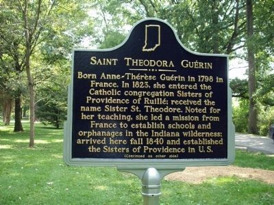 Side A - - Saint Theodora Guerin Marker. Click for full size. Side A - - Saint Theodora Guerin Marker image. Click for full size.