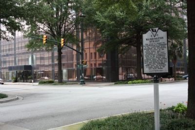 Washington Street Marker, looking north at intersection along Main St.. Click for full size. Washington Street Marker, looking north at intersection along Main St. image. Click for full size.