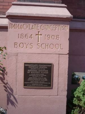 Immaculate Conception Catholic School Marker - on the 1908 cornerstone image. Click for full size.