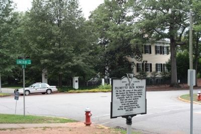 Site of Palmetto Iron Works Marker, looking west - Lincoln St. entrance to Governor's Mansion image. Click for full size.