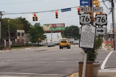 Elmwood Avenue Marker, looking north at Main Street intersection image. Click for full size.