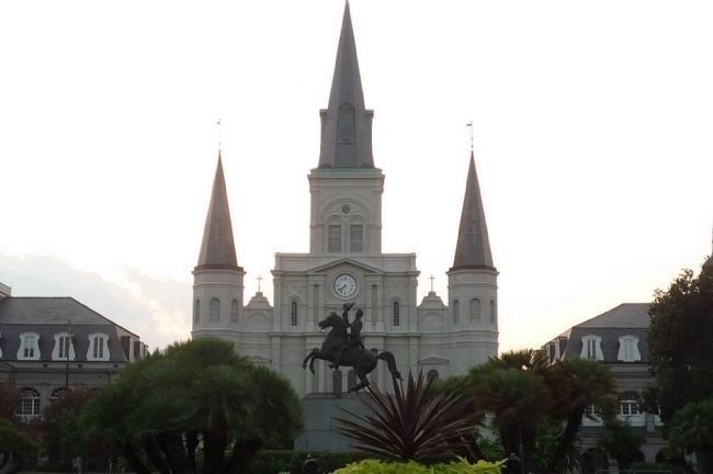Cathedral of St. Louis in the New Orleans French Quarter [Vieux Carr�], viewed from Jackson Square image. Click for full size.