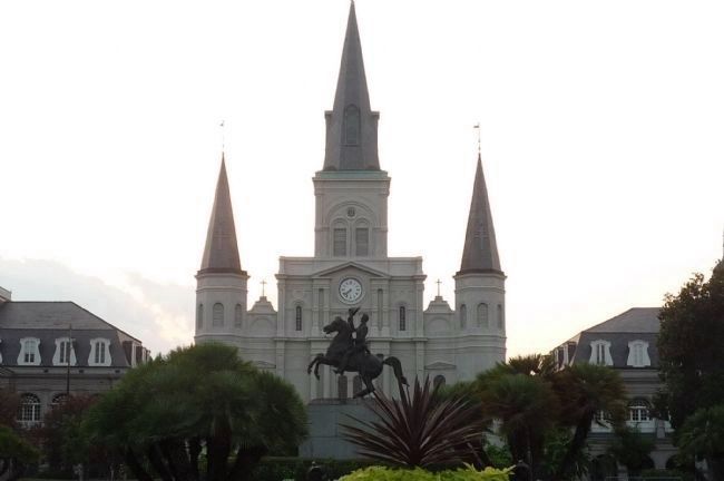 Cathedral of St. Louis in the New Orleans French Quarter [Vieux Carr], viewed from Jackson Square image. Click for full size.
