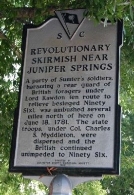 Revolutionary Skirmish Near Juniper Springs Marker image. Click for full size.