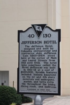 Jefferson Hotel Marker , Front view. Click for full size. Jefferson Hotel Marker , Front view image. Click for full size.
