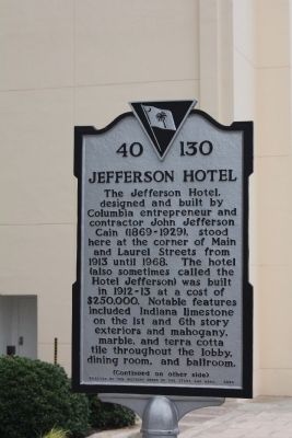 Jefferson Hotel Marker , Front view image. Click for full size.