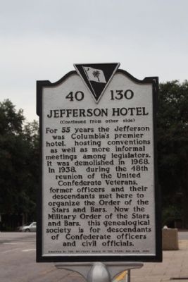 Jefferson Hotel Marker, reverse side text image. Click for full size.