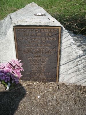 Cape May County Fishermans Memorial Dedication Plaque. Click for full size. Cape May County Fishermans Memorial Dedication Plaque image. Click for full size.