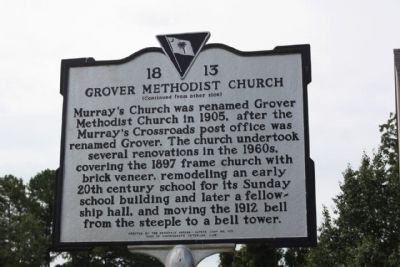 Grover Methodist Church Marker, reverse side image. Click for full size.