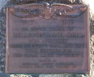 Bellefontaine World War I Memorial Marker. Click for full size. Bellefontaine World War I Memorial Marker image. Click for full size.