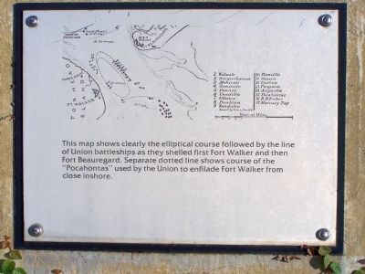 Fort Walker Line of Union ships Port Royal Interpretive Marker image. Click for full size.
