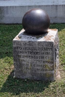 Full View - - This Shell Fired into Vicksburg Marker. Click for full size. Full View - - This Shell Fired into Vicksburg Marker image. Click for full size.