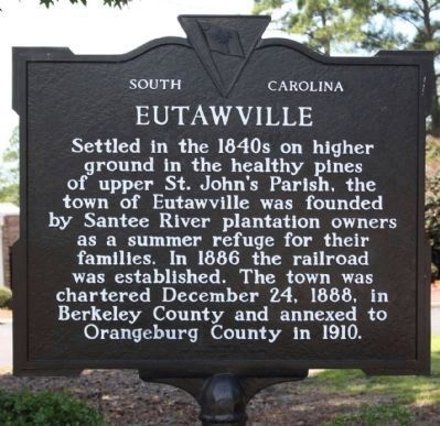 Eutawville Marker, front side image. Click for full size.