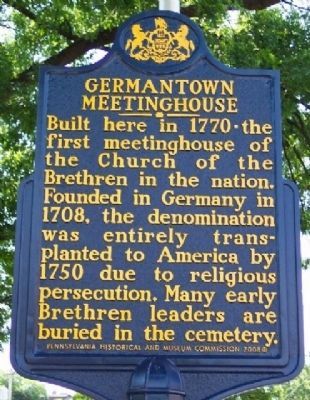 Germantown Meetinghouse Marker. Click for full size. Germantown Meetinghouse Marker image. Click for full size.
