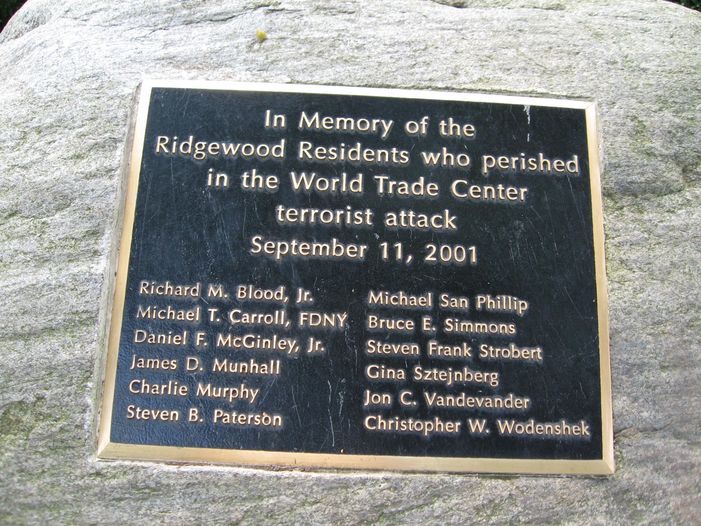 Ridgewood 9-11 Memorial Marker