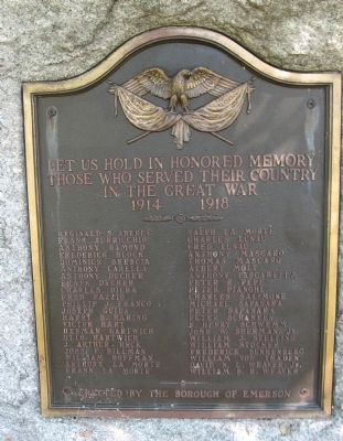 Emerson Veterans Monument World War I Tablet image. Click for full size.
