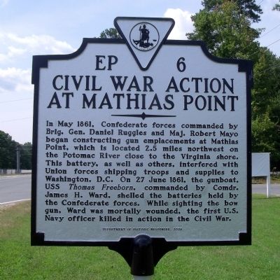 Civil War Action At Mathias Point Marker image. Click for full size.